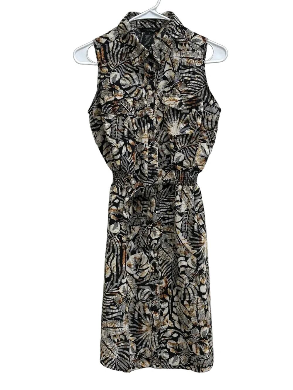 Millenium Tropical Leaf Print Sleeveless Shirt Dress